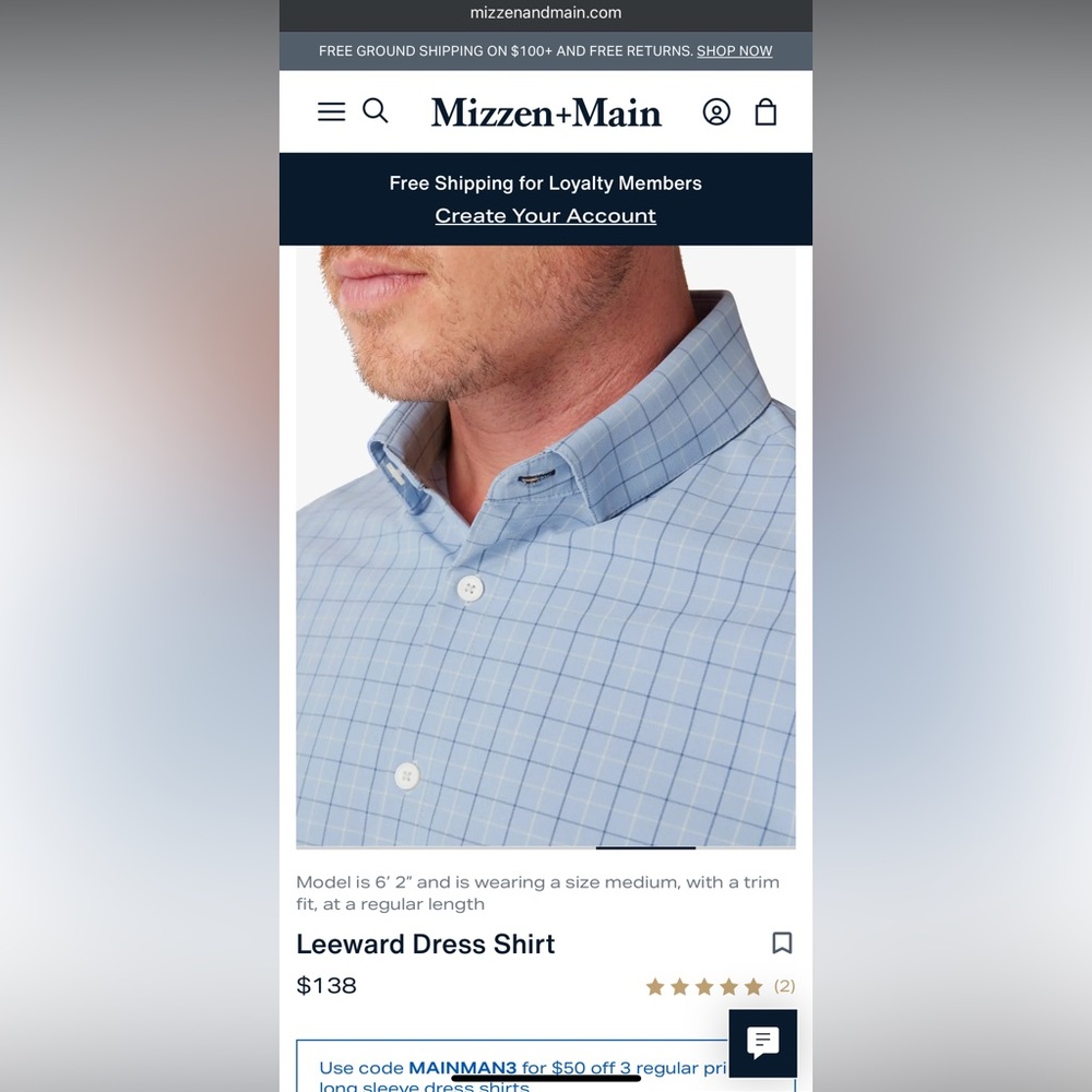 Mizzen+Main Leeward Dress Shirt (L) trim fit